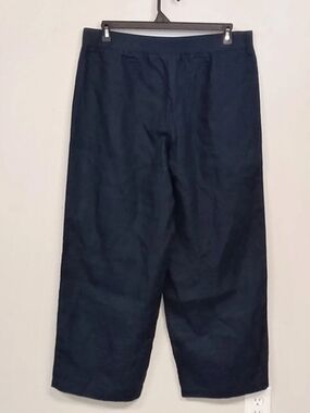 J Jill Love Linen Wide Leg Pull On Elastic Waist Pants Navy Blue Large Lagenlook